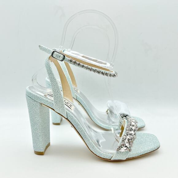 BADGLEY MISCHKA Womens Tasmine Tall Evening Sandals US 6.5 37 Blue Crystals NIB - Picture 3 of 12